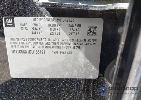 2013 Chevrolet Malibu 1Lt из США, поврежденный, VIN 1G11C5SA1DU136191